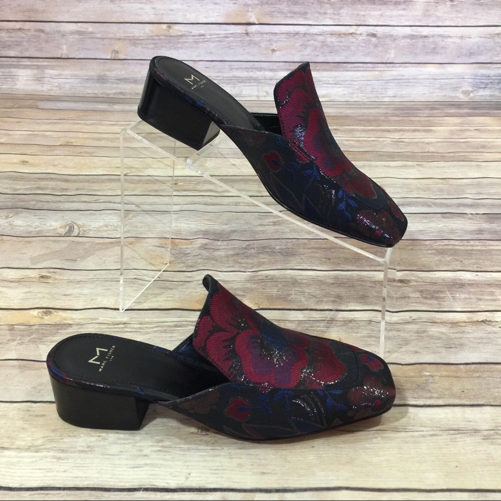 MARC FISHER 7 Lailey Mule Black Rose Loafer Shoe